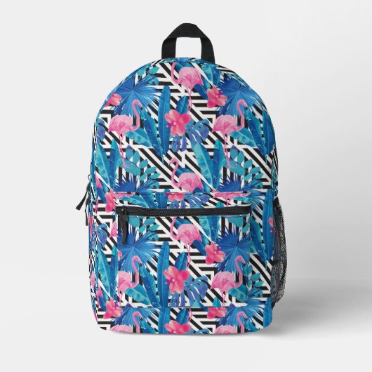 Flamingo & Palms auf geometrischem Muster Bedruckter Rucksack (Vorderseite)