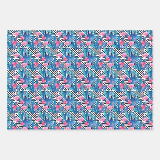 Flamingo & Palms auf geometrischem Muster Geschenkpapier Set (Vorderseite 2)