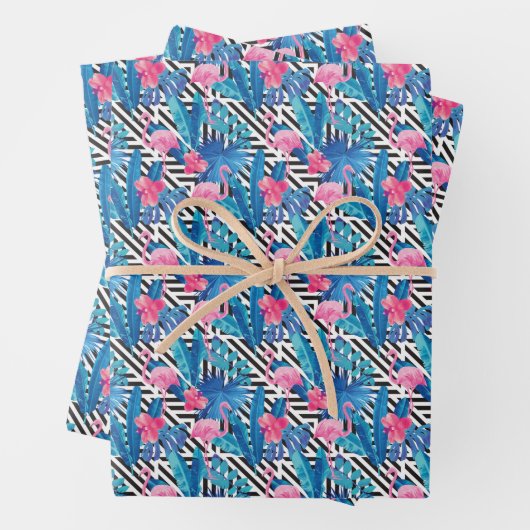 Flamingo & Palms auf geometrischem Muster Geschenkpapier Set (Beispiel)