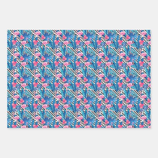Flamingo & Palms auf geometrischem Muster Geschenkpapier Set (Vorderseite)