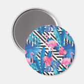 Flamingo & Palms auf geometrischem Muster Magnet (Vorderseite/Rückseite)