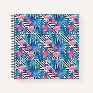 Flamingo & Palms auf geometrischem Muster Notizblock