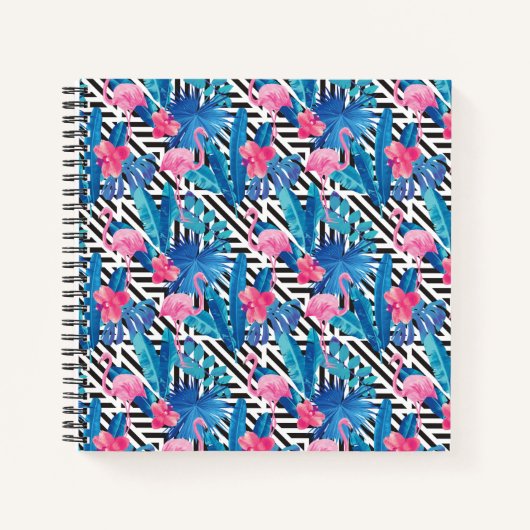 Flamingo & Palms auf geometrischem Muster Notizblock (Vorderseite)