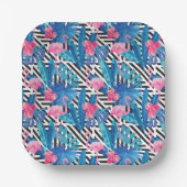 Flamingo & Palms auf geometrischem Muster Pappteller (Vorderseite)