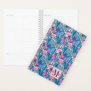 Flamingo & Palms auf geometrischem Muster Planer