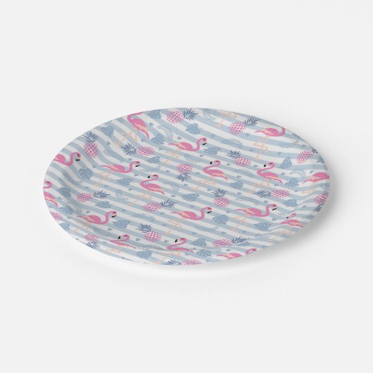 Flamingo Paper Plate - Pink & Blue Pappteller (Schrägansicht)