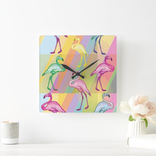 Flamingo Parade Quadratische Wanduhr (Zuhause)