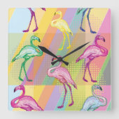 Flamingo Parade Quadratische Wanduhr (Vorderseite)