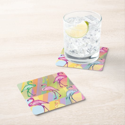 Flamingo-Parade Rechteckiger Pappuntersetzer (Vor Ort)