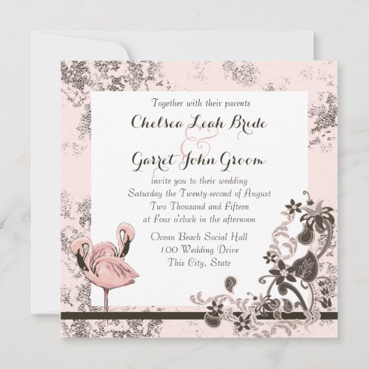 Flamingo-Paradies-Hochzeit Einladung (Rückseite)