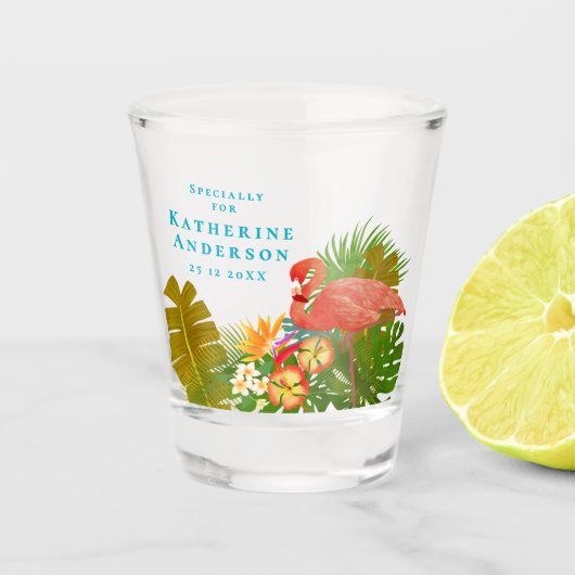 Flamingo-Paradies Schnapsglas (Vorderseite)