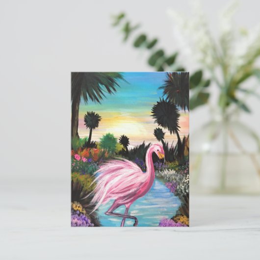 Flamingo Paradise Postkarte (Stehend Vorderseite)