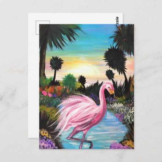 Flamingo Paradise Postkarte (Vorne/Hinten)