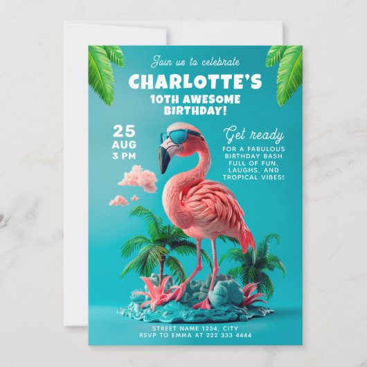 Flamingo Paradise Tropical Celebration Bash Einladung (Vorderseite)