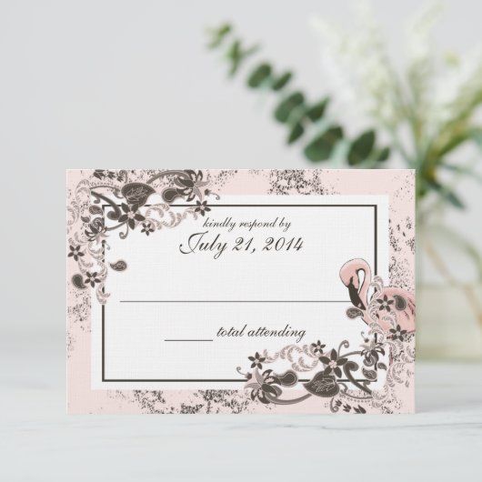 Flamingo Paradise Wedding Response RSVP Karte (Stehend Vorderseite)