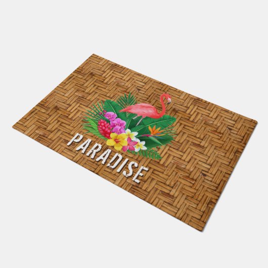 Flamingo Paradise Wicker Print Fußmatte (Schrägansicht)