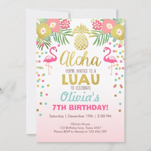 Flamingo Party Einladung Tropical Birthday luau (Vorderseite)
