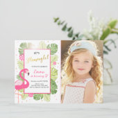 Flamingo-Party Einladung tropisches Geburtstag (Stehend Vorderseite)