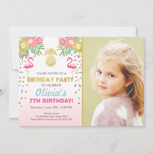 Flamingo-Party Einladung tropisches Geburtstag (Vorderseite)