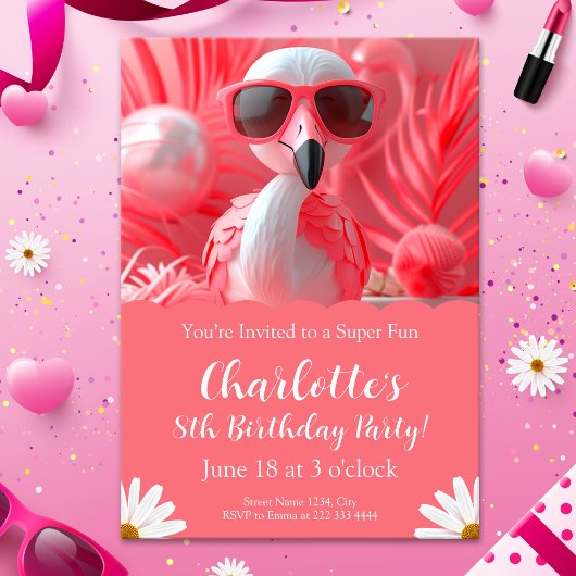 Flamingo Party Geburtstag für Kinder Einladung