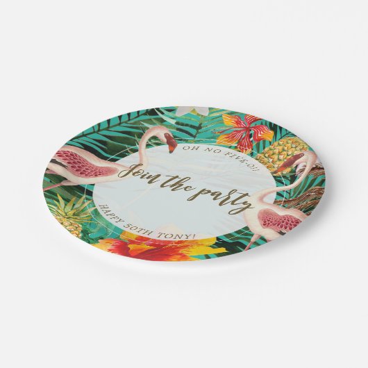 Flamingo-Party-Grillen mit Text Pappteller (Schrägansicht)