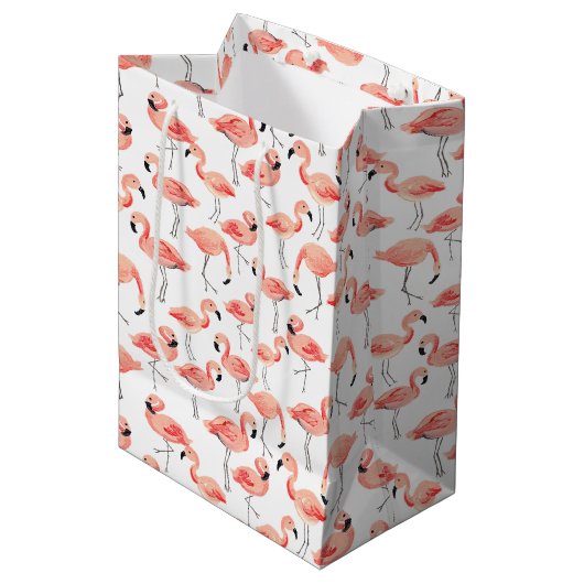 Flamingo-Party Mittlere Geschenktüte (Vorderseite Schrägansicht)