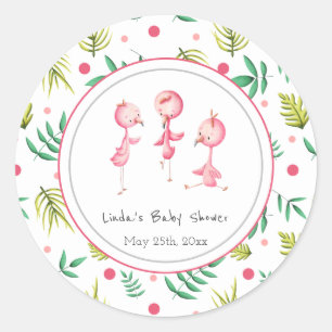 Flamingo Party Personalisiert Baby Dusche Runder Aufkleber