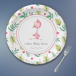Flamingo Party Personalisiert Niedliche Babydusche Pappteller