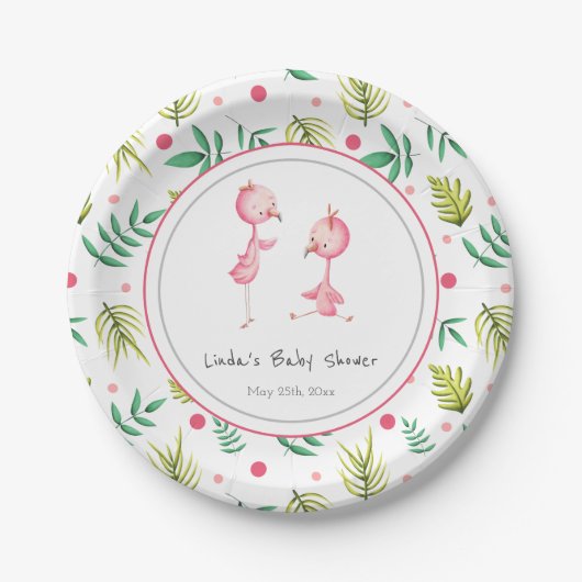 Flamingo Party Personalisiert Twins Baby Dusche Pappteller (Vorderseite)