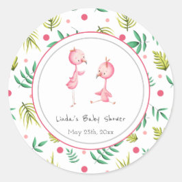Flamingo Party Personalisiert Twins Baby Dusche Runder Aufkleber