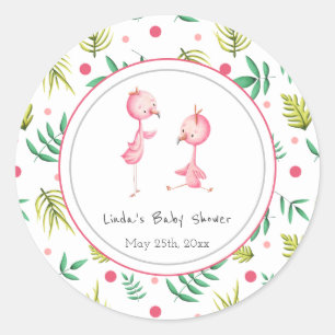 Flamingo-Party Personalisierte Zwillinge Baby Show Runder Aufkleber