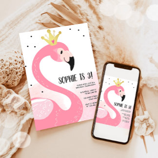 Flamingo Party Tropical Pink Gold Girl Geburtstag Einladung
