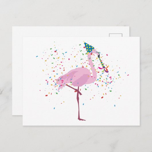 Flamingo Partying - Tiere mit Party Postkarte (Vorne/Hinten)