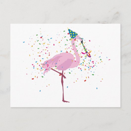 Flamingo Partying - Tiere mit Party Postkarte (Vorderseite)