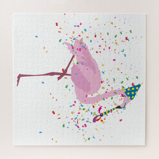 Flamingo Partying - Tiere mit Party Puzzle (Horizontal)