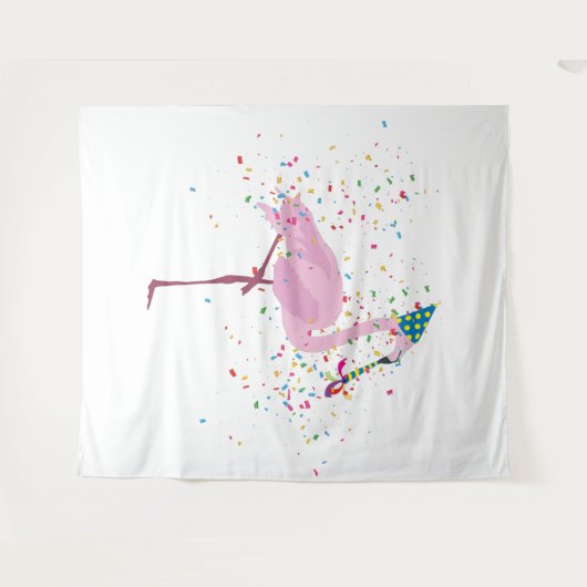 Flamingo Partying - Tiere mit Party Wandteppich (Vorderseite (Horizontal))