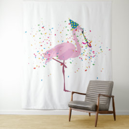 Flamingo Partying - Tiere mit Party Wandteppich