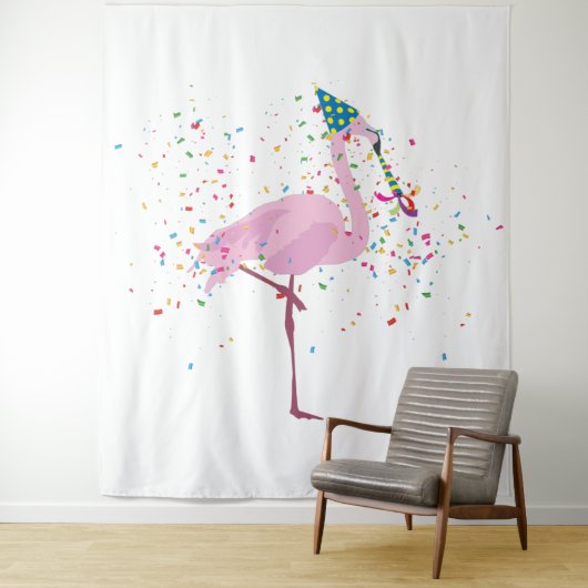 Flamingo Partying - Tiere mit Party Wandteppich (Beispiel)