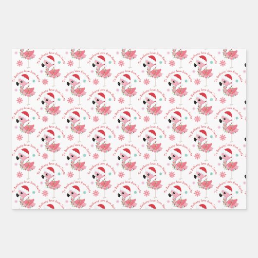 Flamingo Pattern Kindername Liebe Weihnachten Geschenkpapier Set (Vorderseite 2)