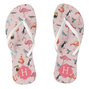 Flamingo Pattern Monogram Flip Flops Badesandalen