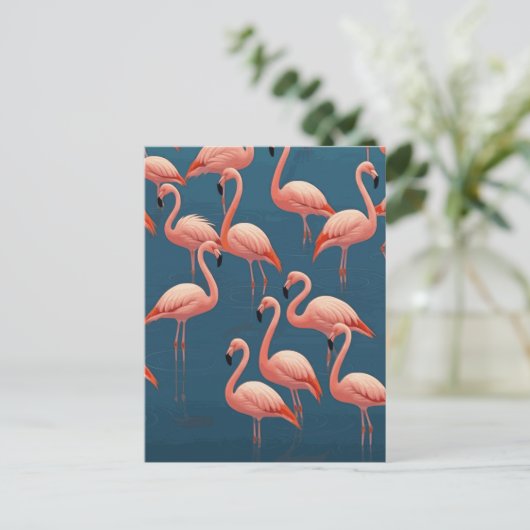 Flamingo Pattern Postkarte (Stehend Vorderseite)