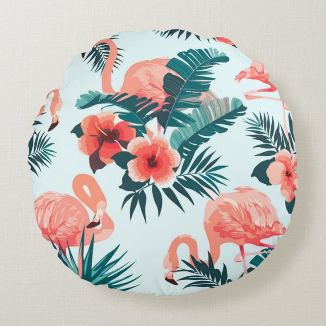 Flamingo Pattern Rundes Kissen (Vorderseite)