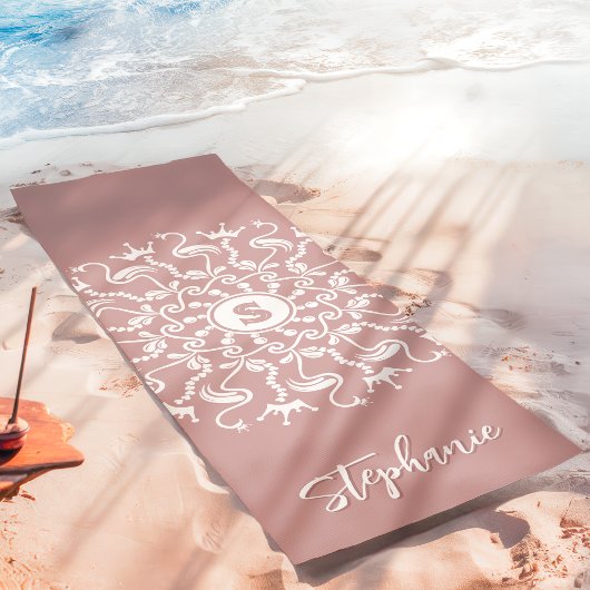 Flamingo Pearl Mandala Monogram Dusty Mauve Beach Yogamatte