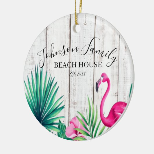 Flamingo Personalisierte Weihnachtsfeier Keramik Ornament (Links)