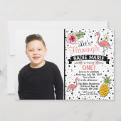 Flamingo Pinaple Doodle Geburtstag Foto Einladung (Vorderseite)