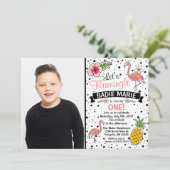 Flamingo Pinaple Doodle Geburtstag Foto Einladung (Stehend Vorderseite)