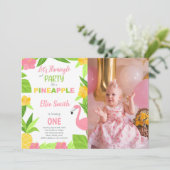 Flamingo Pineaple Geburtstag Einladungen mit Foto (Stehend Vorderseite)