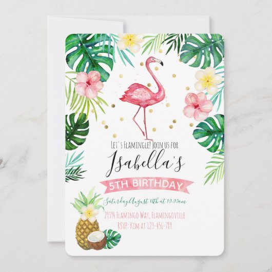 Flamingo Pineaple Geburtstagsparty Einladung (Vorderseite)