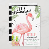 Flamingo Pineaple Watercolor Einladung (Vorne/Hinten)