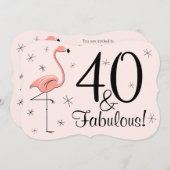 Flamingo Pink '40 and Fabulous' Einladungsklammer Einladung (Vorne/Hinten)
